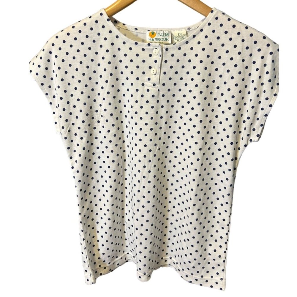 Palm Harbour Petite Polka Dot Cap Sleeve Henley Blouse PM